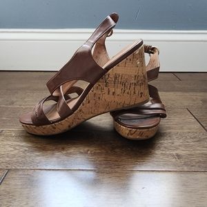 ✨️SALE✨️Franco Sarto Sandals/ Size 7M/ Brown Wedge Cork High Heel / Maestro T1